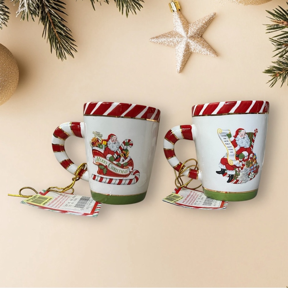 NWT Christopher Radko "Letters to Santa" Christmas Mugs, Set of Two